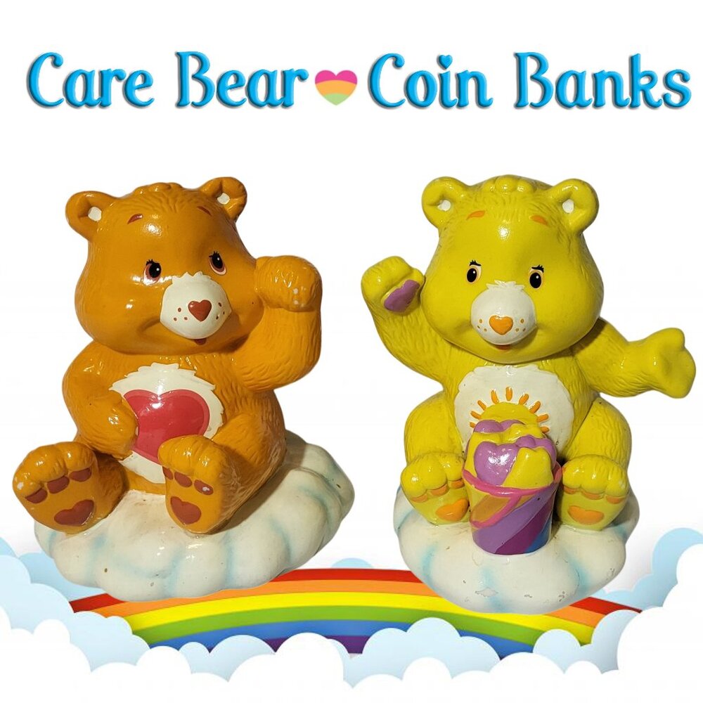 Vintage Care Bears Tender Heart and Funshine on a cloud Ceramic Bank
